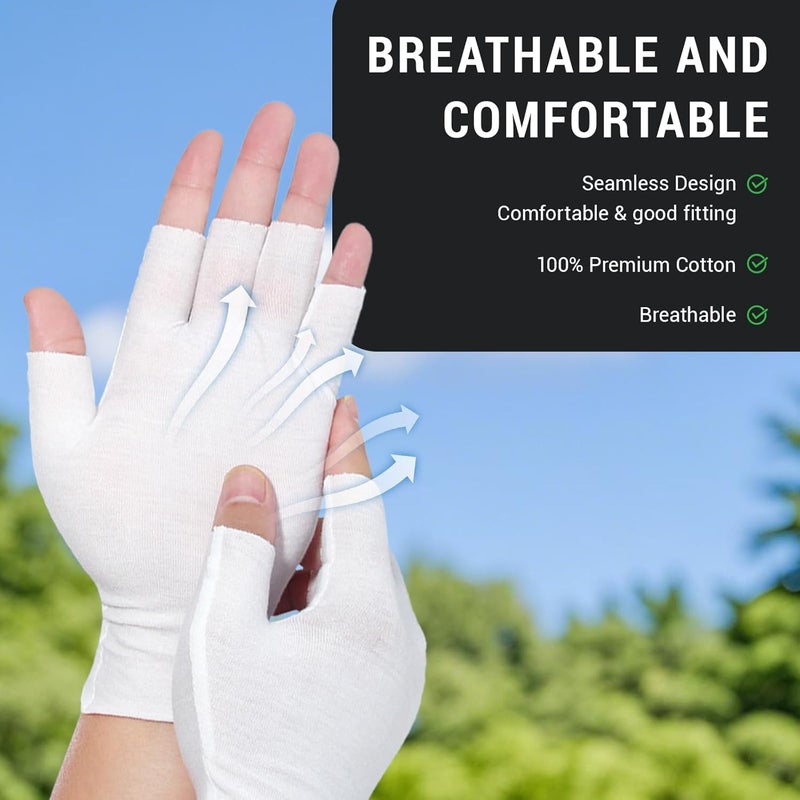 Framad 12 Pairs Black Cotton Fingerless Gloves Moisturizing Night, Uv Sun Protection Gloves for Driving (White) - Image 5